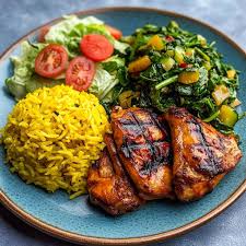 Grilled chicken with fried rice & sauteed spinach