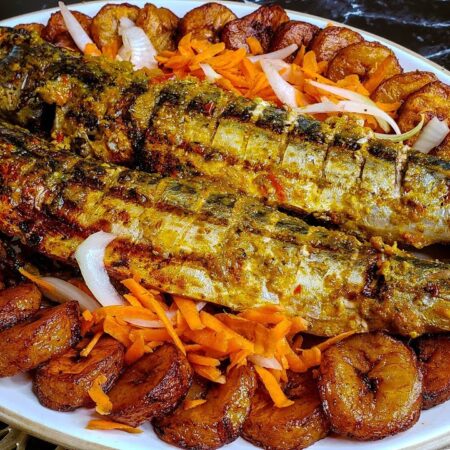 Oven Baked Mackerel Fish with Plantain